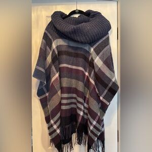 FRAAS Tartan Cowl Poncho in Denim, NWT